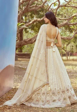 Embroidered Tissue Lehenga in Cream