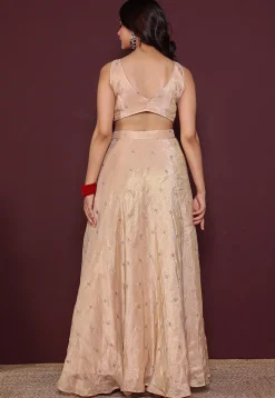 Embroidered Tissue Lehenga in Beige