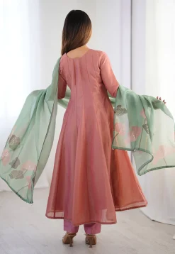 Embroidered Tissue Silk Anarkali Suit in Peach