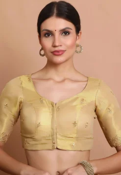Embroidered Tissue Silk Blouse in Golden