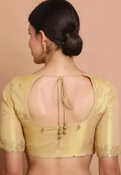 Embroidered Tissue Silk Blouse in Golden