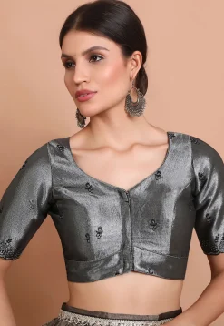 Embroidered Tissue Silk Blouse in Grey