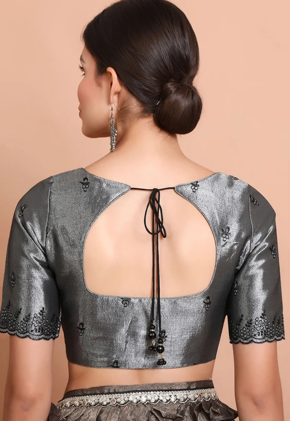 Embroidered Tissue Silk Blouse in Grey