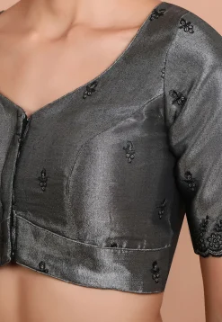Embroidered Tissue Silk Blouse in Grey