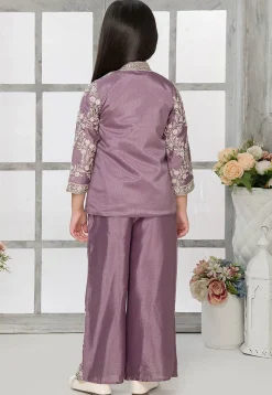 Embroidered Tissue Silk Crop Top Set in Light Purple