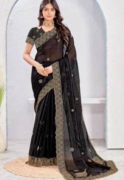 Embroidered Tissue Silk Saree in Black