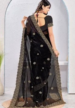 Embroidered Tissue Silk Saree in Black