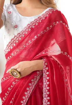 Embroidered Tissue Silk Saree in Fuchsia