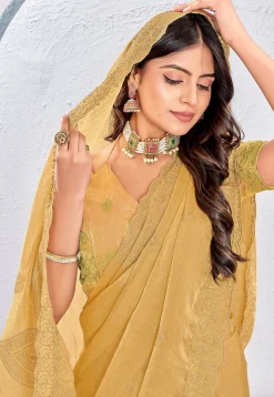 Embroidered Tissue Silk Saree in Beige