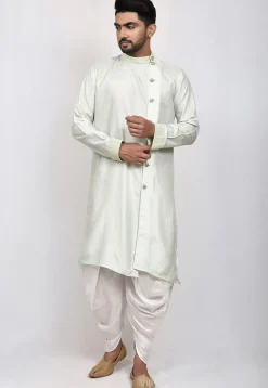 Embroidered Trim Art Silk Dhoti Kurta in Pastel Green