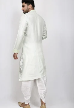 Embroidered Trim Art Silk Dhoti Kurta in Pastel Green
