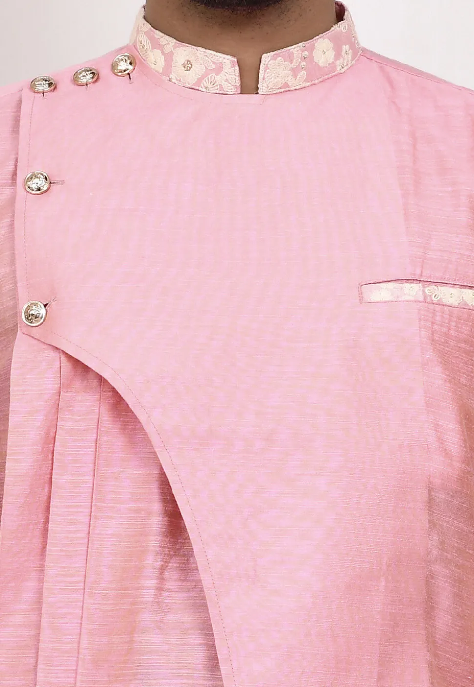 Embroidered Trim Art Silk Layered Dhoti Kurta in Pink