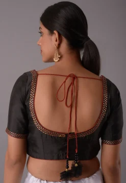 Embroidered Trim Crepe Blouse in Black