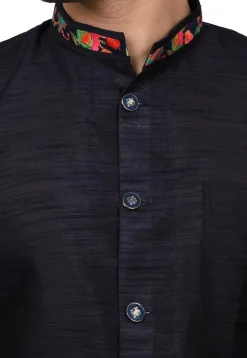 Embroidered Trim Dupion Silk Sherwani in Navy Blue