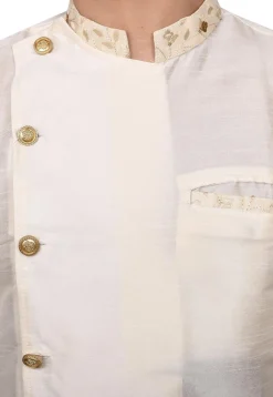 Embroidered Trim Dupion Silk Dhoti Kurta in Off White
