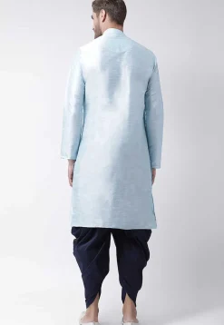 Embroidered Trims Dupion Silk Dhoti Kurta in Light Blue