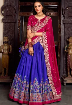 Embroidered Tussar Silk Lehenga in Blue