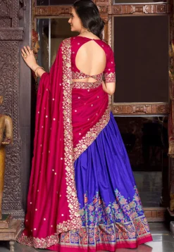 Embroidered Tussar Silk Lehenga in Blue