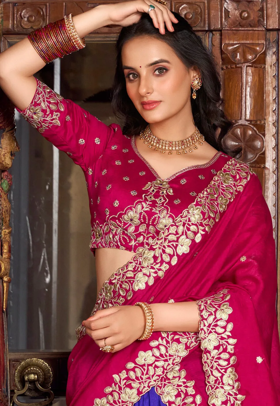 Embroidered Tussar Silk Lehenga in Blue