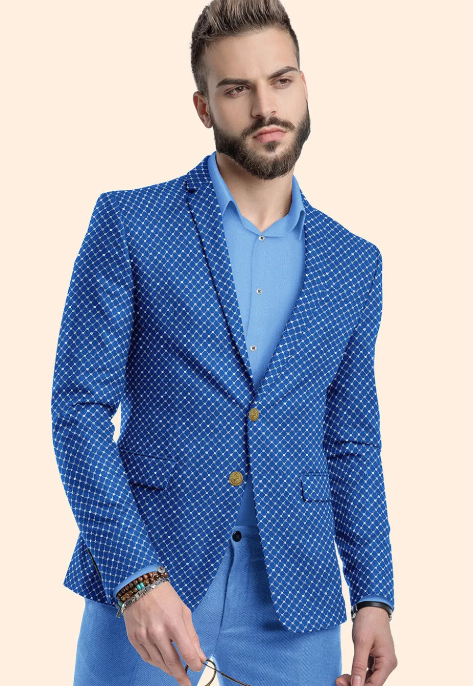 Embroidered Uppada Silk Blazer in Royal Blue