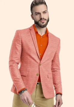 Embroidered Uppada Silk Blazer in Peach