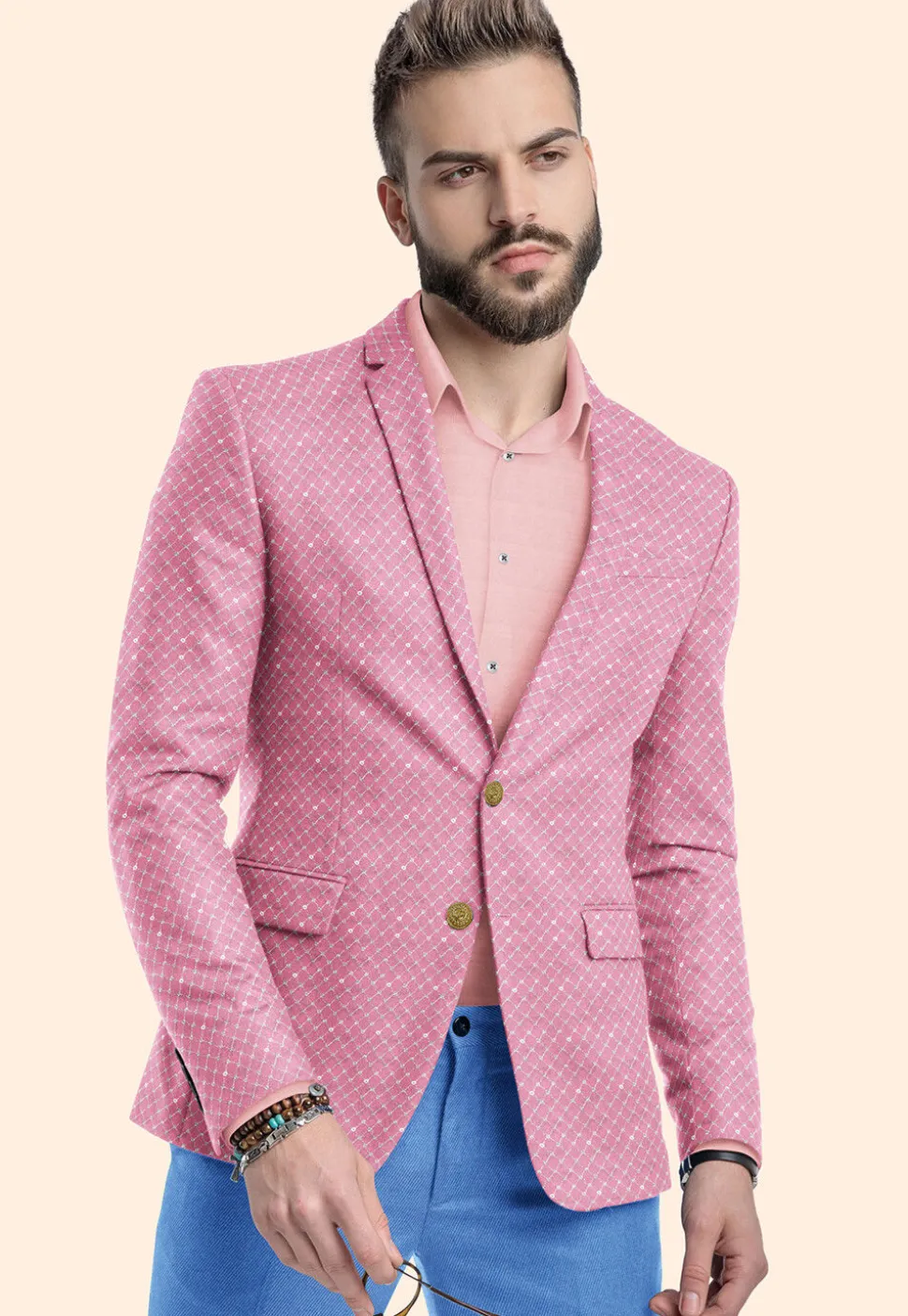 Embroidered Uppada Silk Blazer in Pink