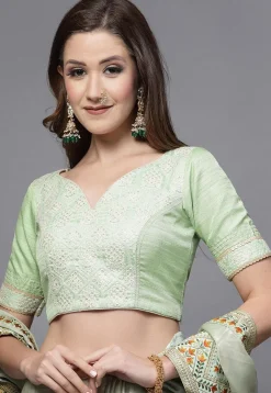 Embroidered Uppada Silk Blouse in Pastel Green