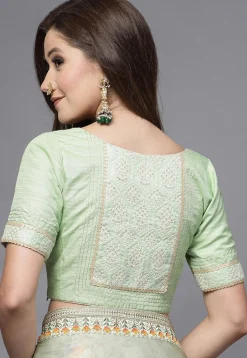 Embroidered Uppada Silk Blouse in Pastel Green
