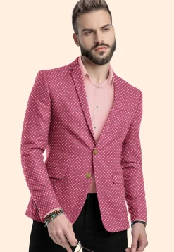 Embroidered Uppada Silk Blazer in Fuchsia