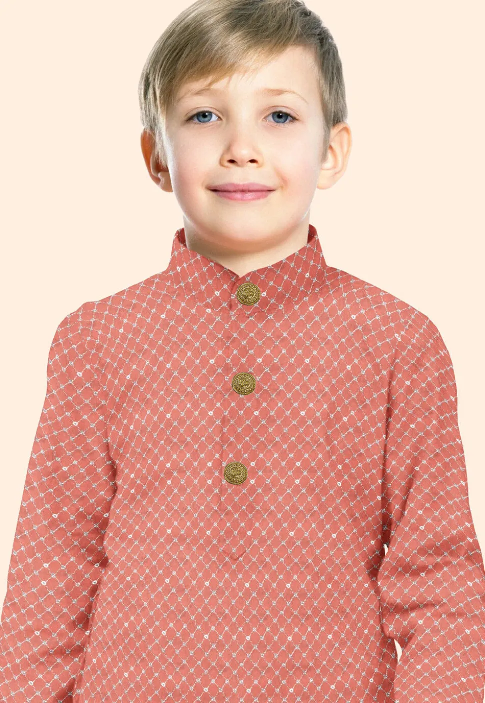 Embroidered Uppada Silk Kurta Set in Orange