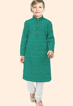 Embroidered Uppada Silk Kurta Set in Teal Green