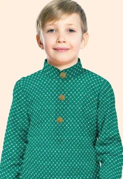 Embroidered Uppada Silk Kurta Set in Teal Green
