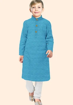 Embroidered Uppada Silk Kurta Set in Light Blue