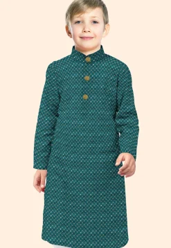 Embroidered Uppada Silk Kurta in Dark Green