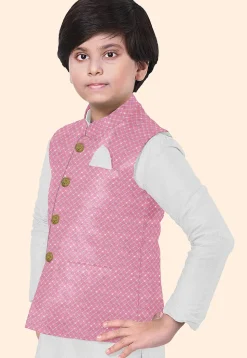 Embroidered Uppada Silk Nehru Jacket in Pink