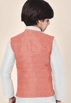 Embroidered Uppada Silk Nehru Jacket in Peach