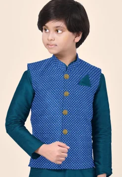 Embroidered Uppada Silk Nehru Jacket in Royal Blue