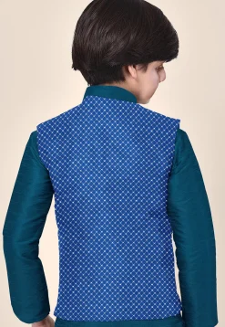 Embroidered Uppada Silk Nehru Jacket in Royal Blue