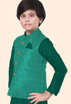 Embroidered Uppada Silk Nehru Jacket in Sea Green