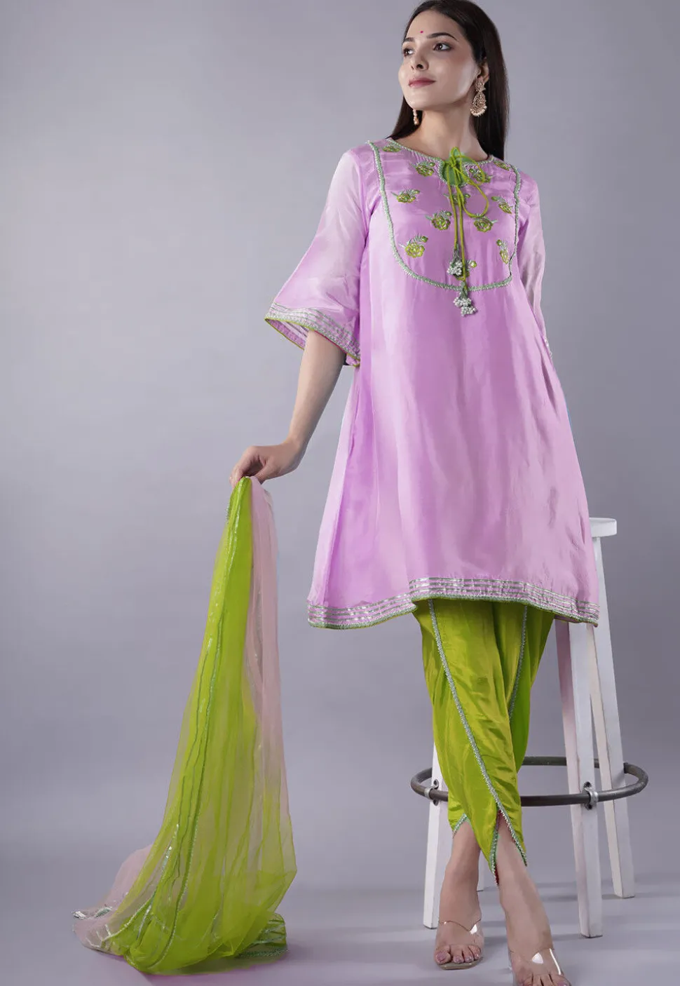 Embroidered Uppada Silk Punjabi Suit in Light Purple
