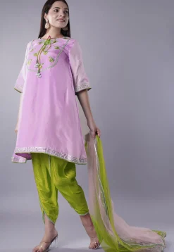 Embroidered Uppada Silk Punjabi Suit in Light Purple