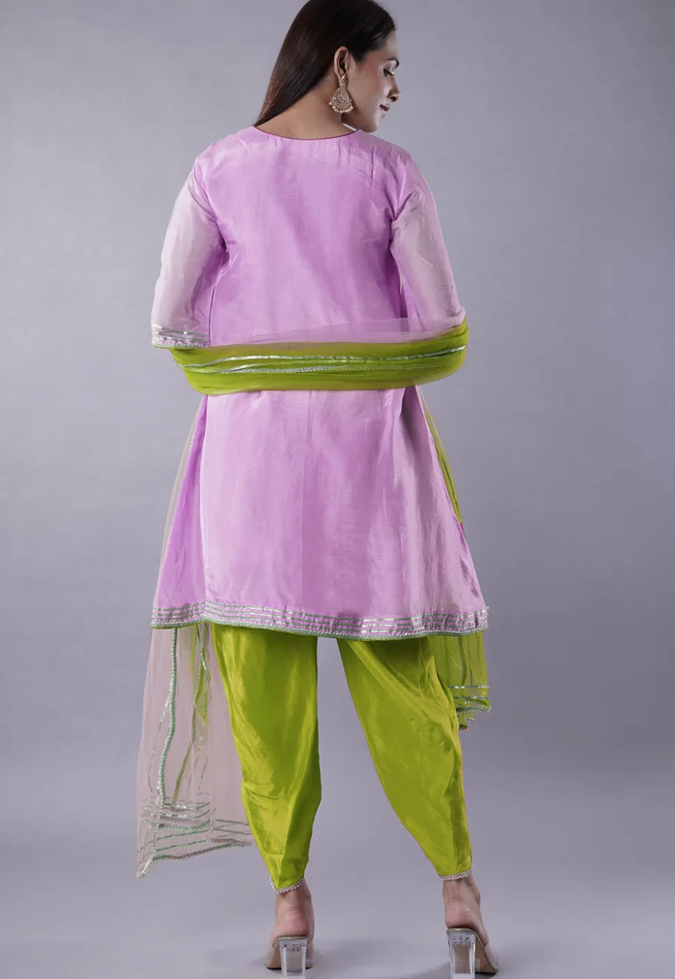 Embroidered Uppada Silk Punjabi Suit in Light Purple