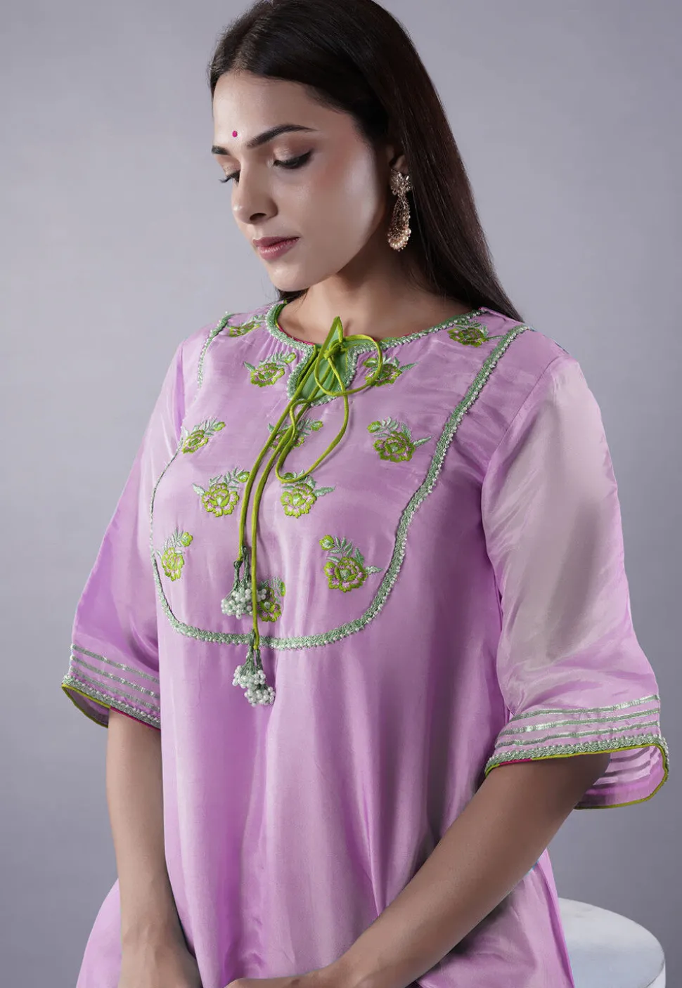 Embroidered Uppada Silk Punjabi Suit in Light Purple