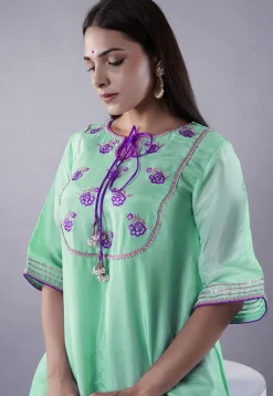 Embroidered Uppada Silk Punjabi Suit in Sea Green