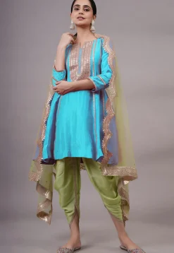 Embroidered Uppada Silk Punjabi Suit in Sky Blue