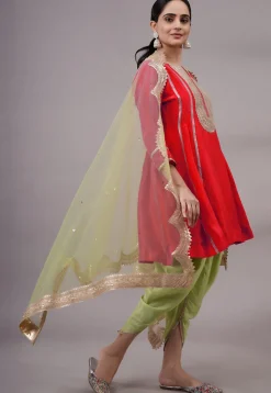 Embroidered Uppada Silk Punjabi Suit in Red