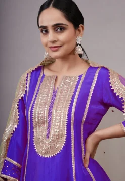 Embroidered Uppada Silk Punjabi Suit in Blue