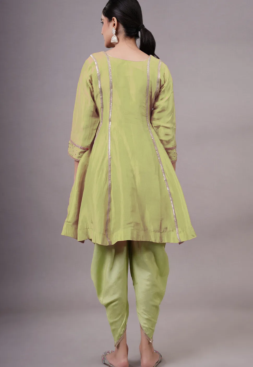 Embroidered Uppada Silk Punjabi Suit in Olive Green