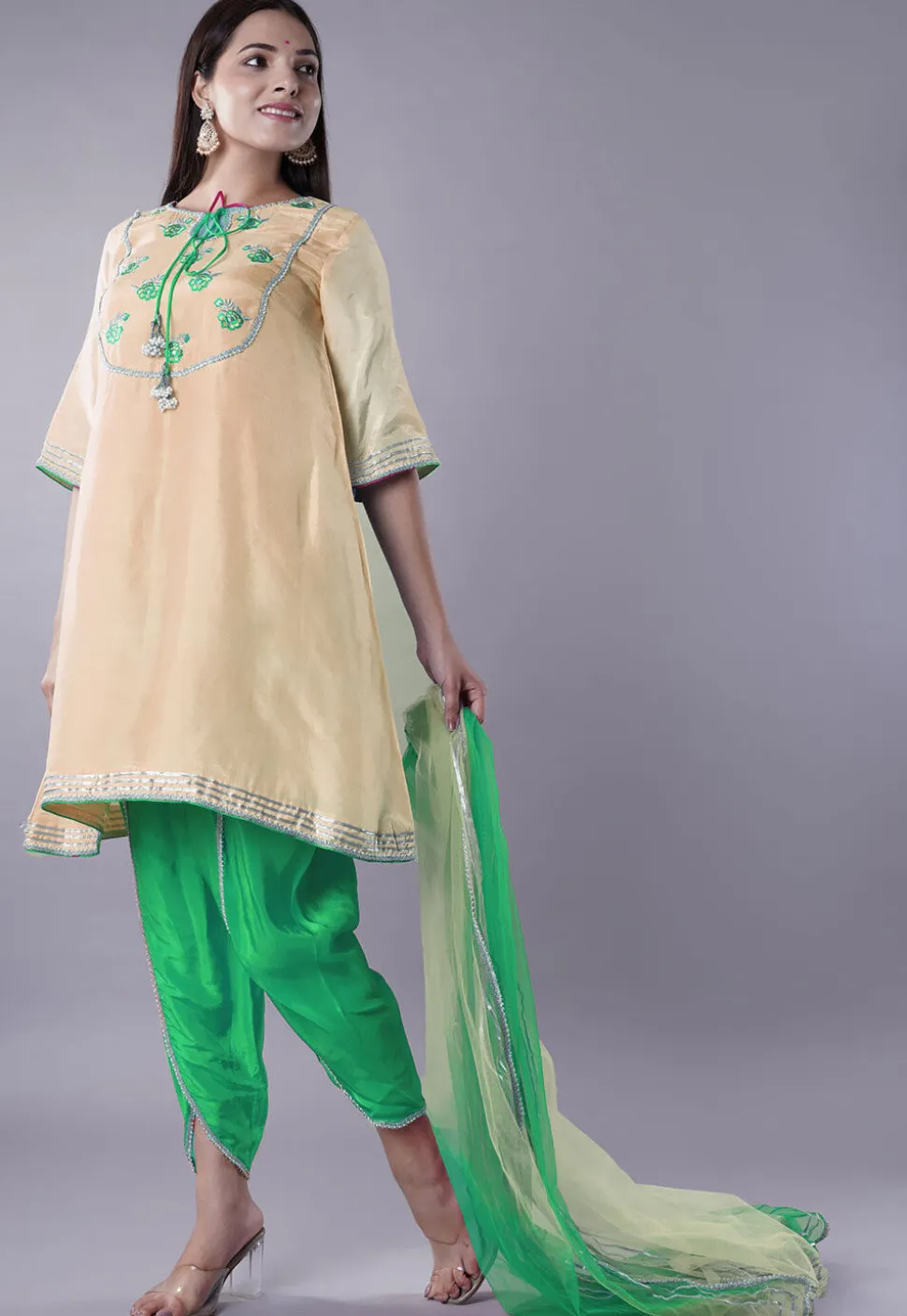 Embroidered Uppada Silk Punjabi Suit in Beige