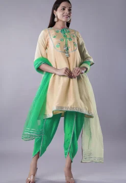 Embroidered Uppada Silk Punjabi Suit in Beige